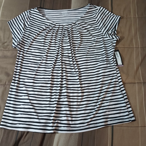 Worthington Black and White Striped Blouse 1X - Picture 7 of 9